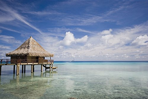 Posterazzi DPI1975885 French Polynesia Moorea Lagoon Resort Bungalows Over Beautiful Turquoise Ocean_ Poster Print 19 x 12