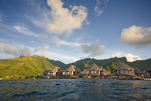Posterazzi DPI1975879 French Polynesia Moorea Lagoon Resort Bungalows Over Beautiful Turquoise Ocean_ Poster Print 19 x 12
