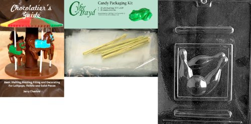Cybrtrayd Bowling Chocolate Mold with Chocolatier's Bundle, Includes 25 Cello Bags, 25 Gold Twist Ties and Chocolatier's Guide