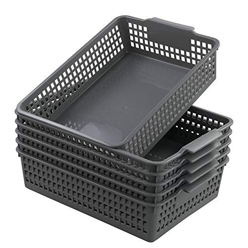 Neadas 6-Pack Multipurpose Plastic Storage Tray Baskets 13_77 x 9_84 x 3_54 Gray