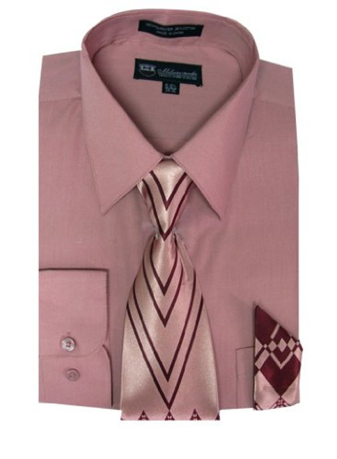 Milano Moda Mens Long Sleeve Dress Shirt with Matching Tie and Handkie SG21A-RosePink-16-16 12-34-35