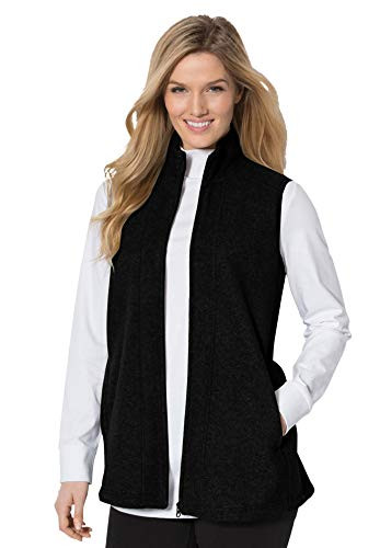 Woman Within Womens Plus Size Zip-Front Microfleece Vest - M Black