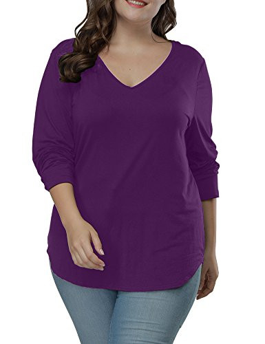 Allegrace Womens Plus Size T Shirts Long Sleeve Asymmetric Hem Casual Tee Tops Purple 4X