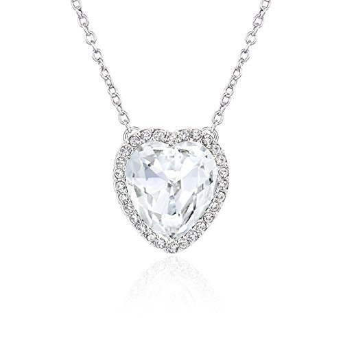 Beyond Love April Birthstone Necklace White Heart Crystal Halo Pendant 14K White Gold Plated Dainty Chain Choker Princess Necklaces for Women Girls Jewelry Gift Silver 18 Beyond Love April Birthstone Necklace White Heart Crystal Halo Pendant 14K White Gold Plated Dainty Chain Choker Princess Necklaces for Women Girls Jewelry Gift Silver 18
