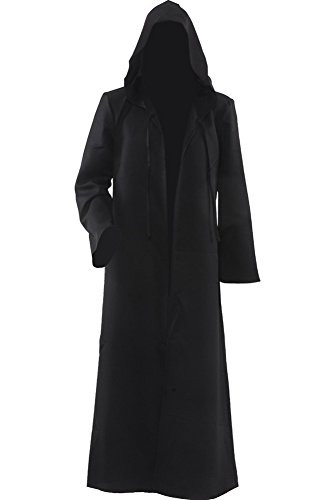 Cosplaysky Mens Cloak for Jedi Robe Costume Halloween Tunic Hooded Uniform Black XXXX-Large
