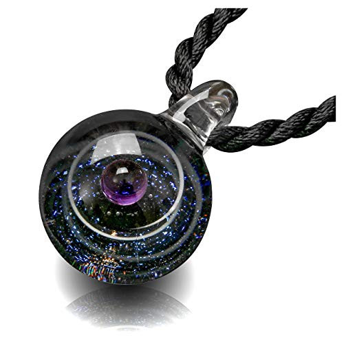 Jovivi Natural Lampwork Glass Pendant NecklaceUnique Special Universe Galaxy Space Cosmos Design Series Nebula Ribbon 1-Planet
