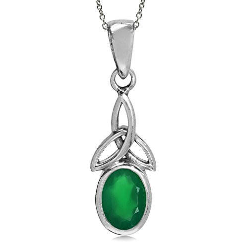 Silvershake Natural Emerald Green Agate 925 Sterling Silver Triquetra Celtic Knot Pendant with 18 Inch Chain Necklace