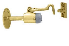 CRL Polished Brass Finish Wall Mounted Heavy Duty Door Stop with Hook  and  Holder