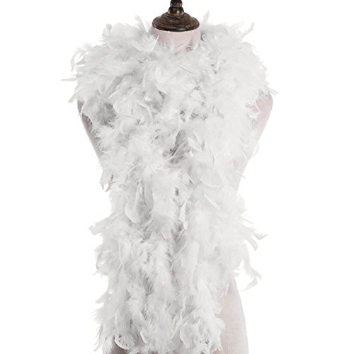 MeiHoyo 6ft 80g Colorful Feather Boas, Assorted Girls Feather Boa, Dress up Boa, Mardi Gras Boa, Feather Boas for Adult (White-2PCS)