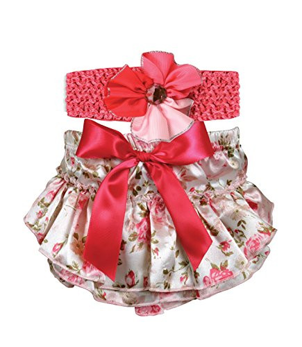 Stephan Baby Ruffled Diaper Cover and Flower Headband Gift Set Pink Roses 6-12 Months