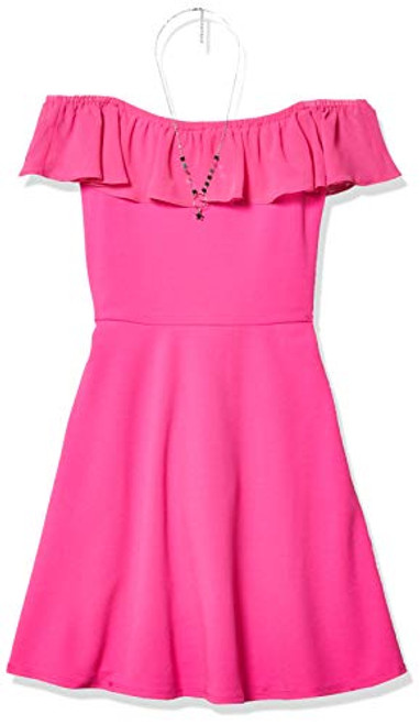 Amy Byer Girls Ruffled Neck Fit and Flare Dress Fuchsia 16