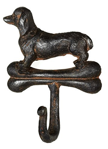 MIDWEST-CBK Weiner Dog with Bone Single Wall Hook Cast Iron Brown