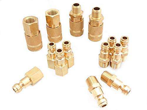 Tanya Hardware Coupler and Plug Kit 14 Piece Automotive Type C 14 in_ NPT Solid Brass Quick Connect Air Fittings Set