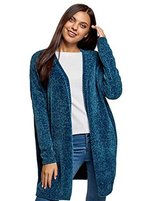 oodji Ultra Womens No Closure Straight-Fit Chenille Cardigan Blue US 8  EU 42  L