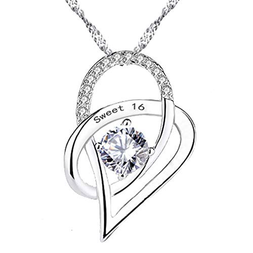 925 Sterling Silver Heart Pendant Necklace Engraved Sweet 16 16th Birthday Gift for HER 925 Sterling Silver Heart Pendant Necklace Engraved Sweet 16 16th Birthday Gift for HER
