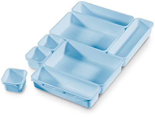 madesmart Value 8-Piece Interlocking Bin Pack - Light Blue  VALUE COLLECTION  Customizable Multi-Purpose Storage  Durable  Easy to Clean  BPA-Free