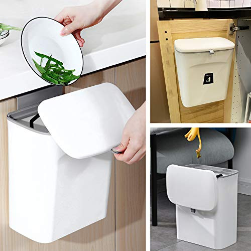 KaryHome Compost Bin Indoor Kitchen Sealed with lid for Food Waste?Small Kitchen Trash Can with LidHanging Trash Can for Kitchen Cabinet Door or Under SinkWhite