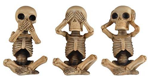 JORAE Skeletons Statue Hear See Speak No Evil Baby Halloween Figurines Home Decorative Set of Three 4_8 Inches Ivory Yellow Polyresin