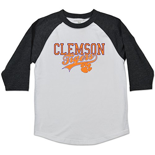 NCAA Clemson Tigers Youth Home Run Raglan Tee Size 14-16Large White NCAA Clemson Tigers Youth Home Run Raglan Tee Size 14-16Large White