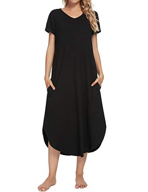 LOLLO VITA Womens Sleepwear Casual V Neck Nightshirt Short Sleeve Long Nightgown S-XXL Black LOLLO VITA Womens Sleepwear Casual V Neck Nightshirt Short Sleeve Long Nightgown S-XXL Black