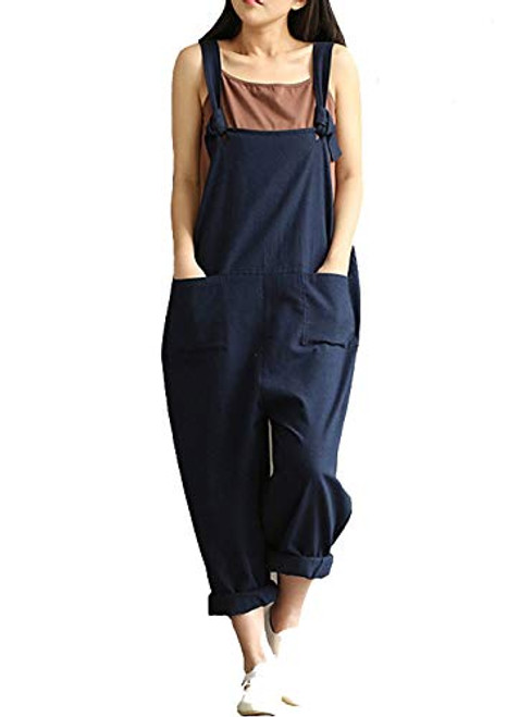Womens Casual Jumpsuits Overalls Baggy Bib Pants Plus Size Wide Leg Rompers 2XL Blue2
