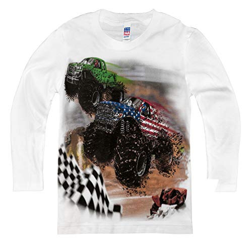 Shirts That Go Little Boys Long Sleeve USA Monster Trucks Racing T-Shirt 6 White