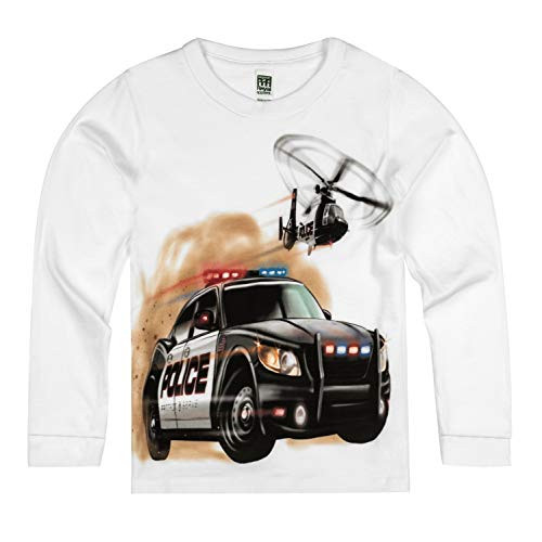 Shirts That Go Little Boys Long Sleeve Police Car and Helicopter T-Shirt 6 White