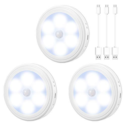 2021 New AMIR Motion Sensor Light 3 Modes Rechargeable Motion Sensor LED Night Light with USB Cable AutoOnOff Step Lights Wall Light for Hallway Closet Stairs Bedroom Pack of 3 White