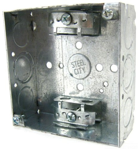 Steel City 52151-X Pre-Galvanized Steel Square Box with C-3 Armored Cable Clamps and 1/2-Inch and 3/4-Inch Eccentric Knockouts