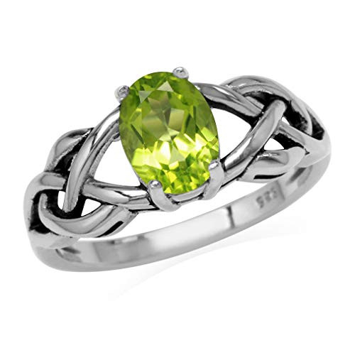 Silvershake 1_32ct_ 8X6mm Natural Oval Shape Peridot 925 Sterling Silver Celtic Knot Solitaire Ring Size 9