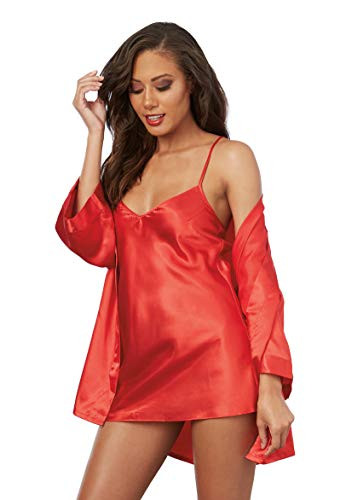 Dreamgirl Womens Shalimar Charmeuse Babydoll with Robe and Padded Hanger Red Medium