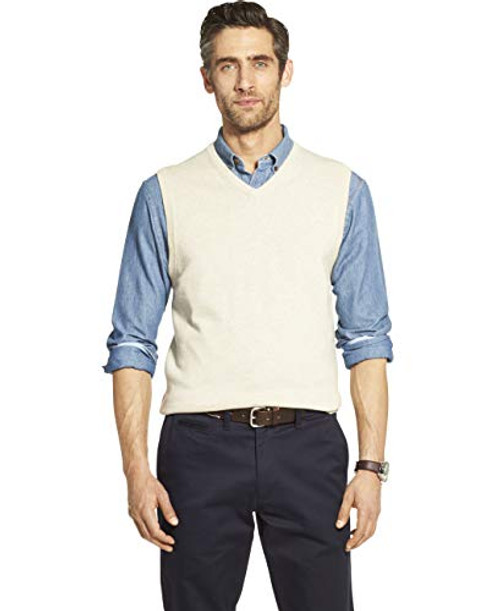 IZOD Mens Premium Essentials Solid V-Neck 12 Gauge Sweater Vest ROCK HEATHER Medium