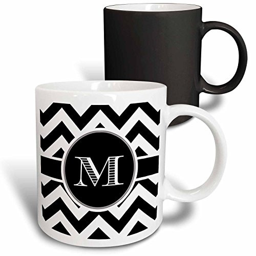 3dRose Black and white chevron monogram initial M Magic Transforming Mug 11 oz