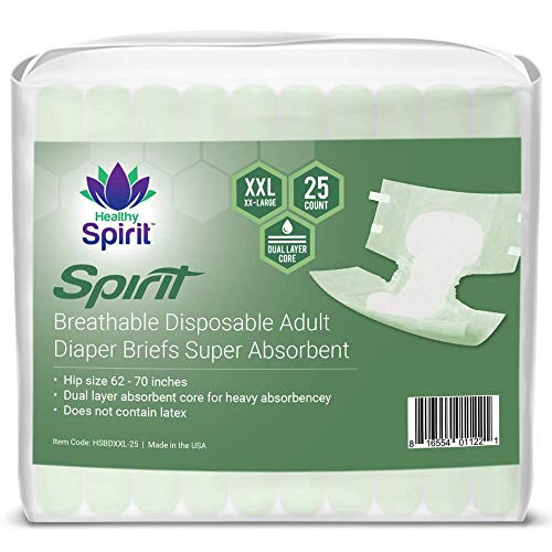 Healthy Spirit Breathable Disposable Adult Diaper Briefs for Incontinence Super Absorbent with Tabs Xx-Large 25 Count