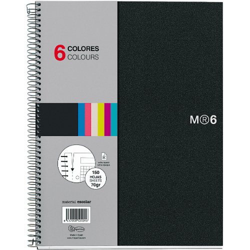 Miquelrius A5 Wirebound Notebook 6-Subject Graph Paper Black 6 x 8 inches