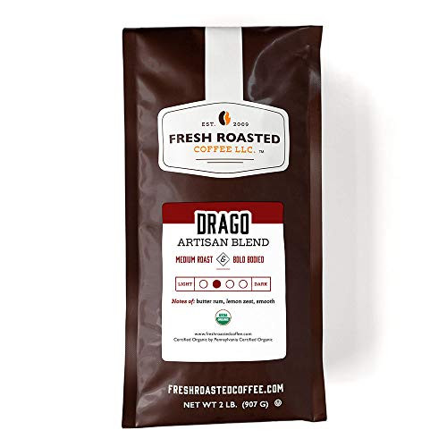 Fresh Roasted Coffee LLC Organic Drago Coffee Artisan Blend Medium Roast Whole Bean 2 Pound Bag