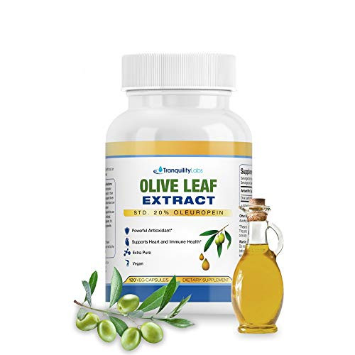 Olive Leaf Extract by Tranquility Labs - 750mg 120 Capsules - Extra Strength - 20% Oleuropein - Supports Heart and Immune System - Extra Pure Vegan - 4 Month Supply - for Healthy Living Olive Leaf Extract by Tranquility Labs - 750mg 120 Capsules - Extra Strength - 20% Oleuropein - Supports Heart and Immune System - Extra Pure Vegan - 4 Month Supply - for Healthy Living