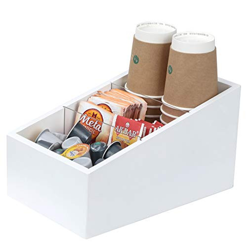 Halcent Coffee Condiment Organizer Tea Holder Wood Tea  and  Coffee Storage Caddy Organizer Box for Countertop Coffee Bar Accessories white