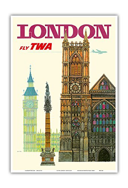 London UK - Fly TWA Trans World Airlines - Westminster Abbey Church - Vintage Airline Travel Poster by David Klein c_1960s - Master Art Print 13in x 19in London UK - Fly TWA Trans World Airlines - Westminster Abbey Church - Vintage Airline Travel Poster by David Klein c_1960s - Master Art Print 13in x 19in