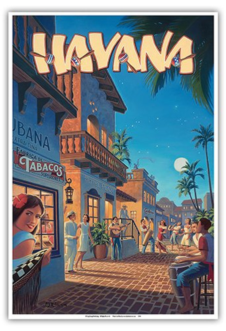 Havana Cuba - Vintage Travel Poster by Kerne Erickson - Master Art Print 13in x 19in