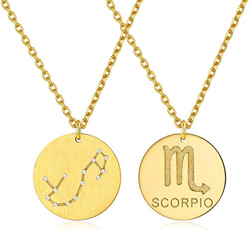 18K Gold Plated Sterling Silver Astrology Constellation Horoscope Zodiac Round Disc Necklace 18-20- Scorpio 18K Gold Plated Sterling Silver Astrology Constellation Horoscope Zodiac Round Disc Necklace 18-20- Scorpio
