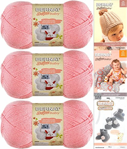 Bernat Softee Baby Yarn 3 Pack Bundle Includes 3 Patterns DK Light Worsted Prettiest Pink