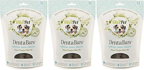 OlviPet 3 Pack of Medium DentaBars 6 Ounces Each Dental Dog Treats for Medium Adult Dogs 25-50 Pounds