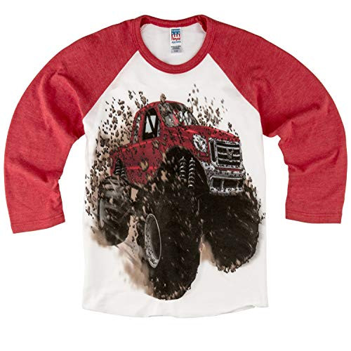 Shirts That Go Little Boys Big Red Monster Truck Raglan T-Shirt 6 Red Sleeves