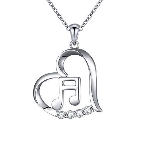 925 Sterling Silver Musical Note Jewelry Eighth Note Music Heart Pendant Necklace for Women Teen Girls 18 Inch Rolo Chain Eighth Note Heart