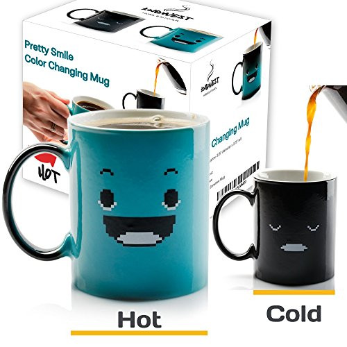 InGwest Home. Morning Coffee Mug. 11 ounce. Changing Color Mug for you and your friend. Ceramic Heat Sensitive Color Changing Coffee Mug. Novelty Heat Sensitive Mug With Funny Smile