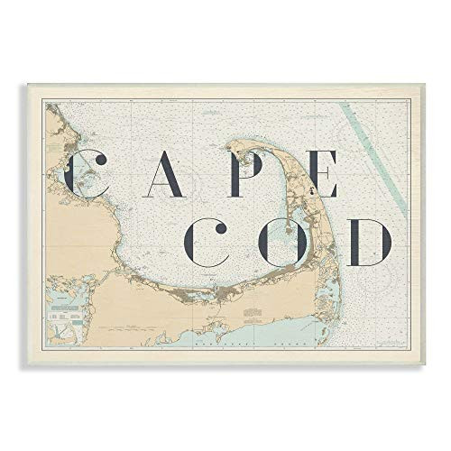 Stupell Industries Cape Cod Beach Vintage Map Word Design by Artist Daphne Polselli Wall Art 13 x 19 Wood Plaque