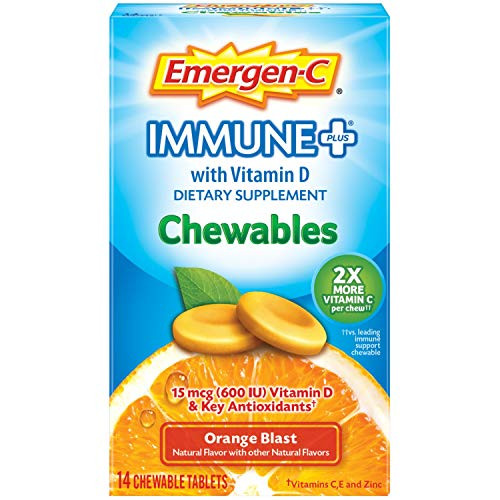 Emergen-C Immune Chewables 1000mg Vitamin C Tablet with Vitamin D Immune Support Dietary Supplement for Immunity Orange Blast Flavor - 14 Count