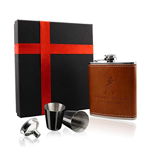 OneBom OneBom Pocket Flask, Leather Hip Liquor Flask Set with Shot Glass & Funnel, for Groomsmen Wine Lover`s Gift Box (Yellow)