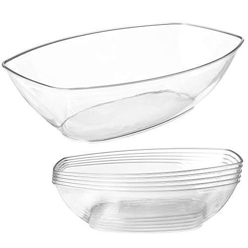Clear Plastic Serving Bowls for Parties | 64 Oz. 5 Pack | Oval Disposable Serving Bowls | Clear Chip Bowls | Party Snack Bowls | Plastic Candy Dish | Salad Serving Containers | Large Candy Bowls